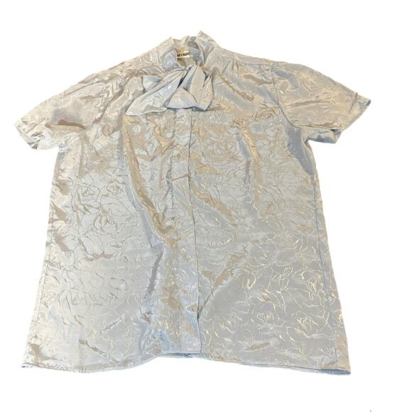 Blue Laura Mae 1980's tie neck blouse with blue floral design - Picture 4 of 6